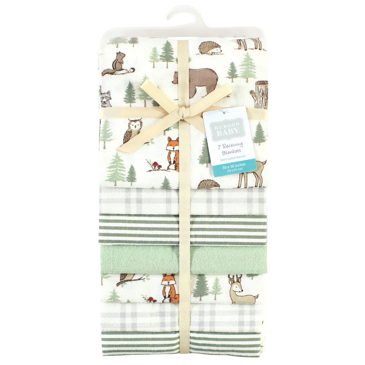 Hudson Baby Unisex Baby Cotton Flannel Receiving Blankets Bundle, Forest Animals, One Size