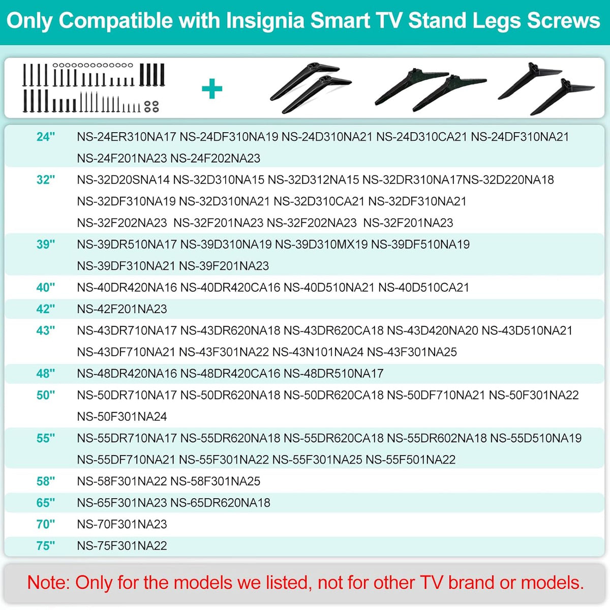 Yaotieci 24" 32" 39" 40" 42" 43" 48" 50" 55" 58" 65" 70" 75" TV Stand Legs Screws Kit for Insignia TV Legs