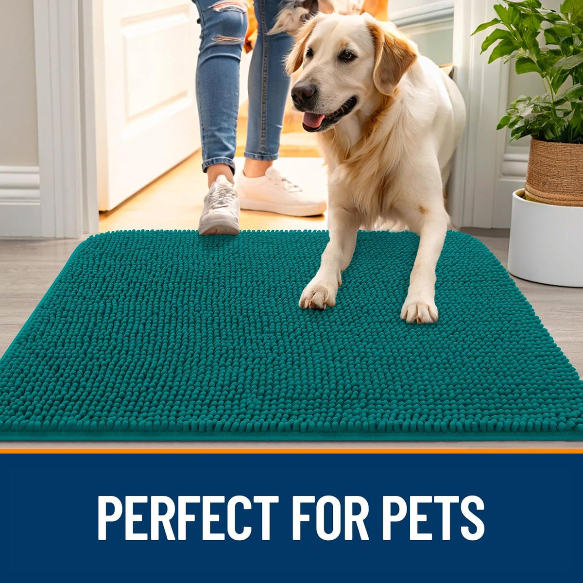 OLANLY Dog Door Mat - Absorbent Non-Slip Washable Doormat for Muddy Paws | 47x24, Lake Blue