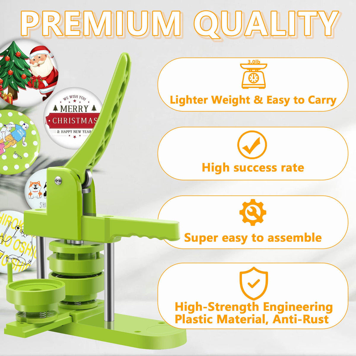 MK.Bear Button Maker Machine - Multiple Sizes 1.25in+2.25in, Kit for DIY Gifts, Button Press Machine with Free 200PCS 32-58mm Supplies & 2 Circle Cutter