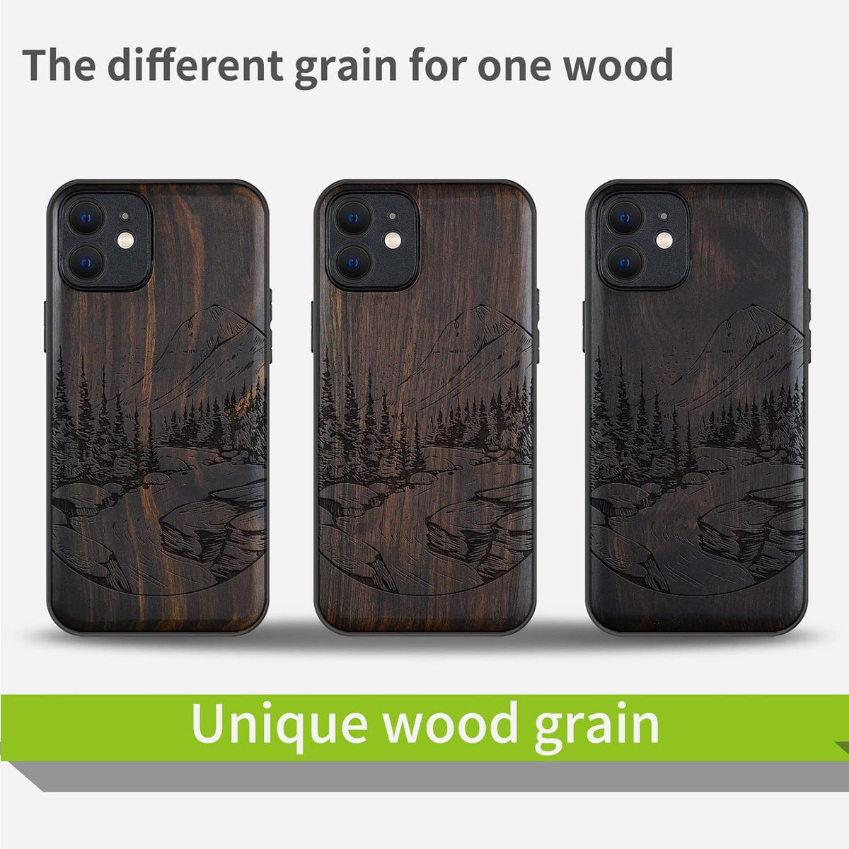 Carveit 12 Magnetic Wood Case for iPhone Case [Natural Wood & Black Soft TPU] Shockproof Protective Unique Wooden Cover
