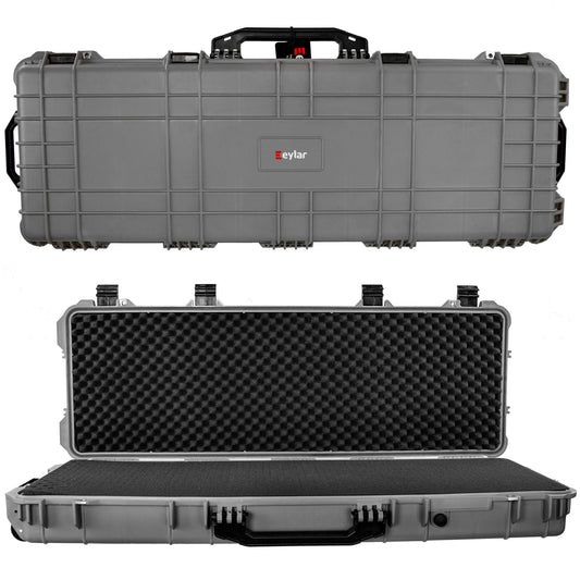 Eylar 53" Inch Protective Roller Rifle Hard Case with Foam, Waterproof & Crushproof, Two Rifles Or Multiple Guns, Pressure Valve with Lockable Fittings Gray (Gray)