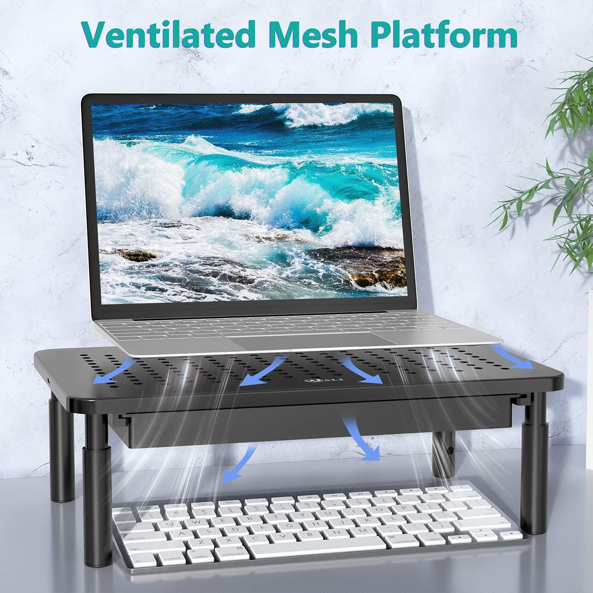 3 (STT003D-B), 1 Pack, WALI Computer Monitor Stand with Storage, Desk Monitor Riser Height Adjustable, Laptop Riser