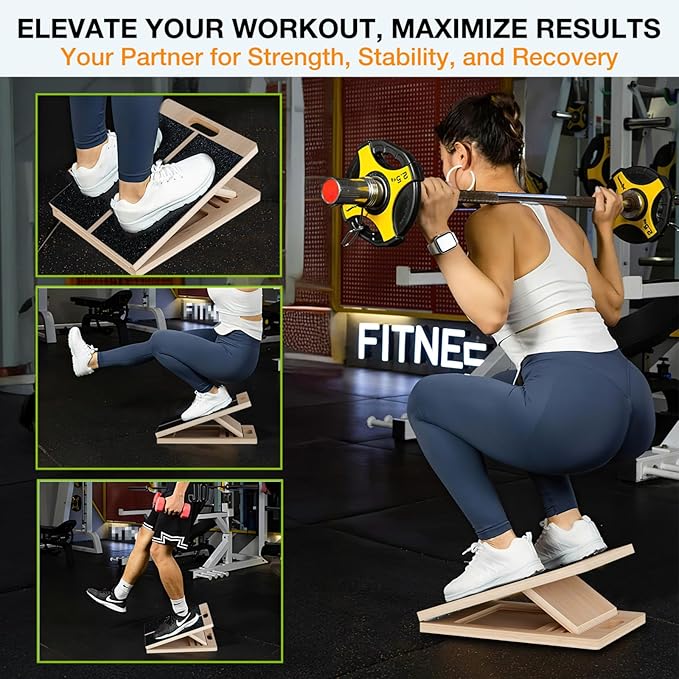 TEMI Slant Board for Calf-Stretching - Wooden Incline Wedge Stretcher for Squats, Foot & Ankle Mobility, Portable Fitness Equipment, Balance Block for Heel Stretch