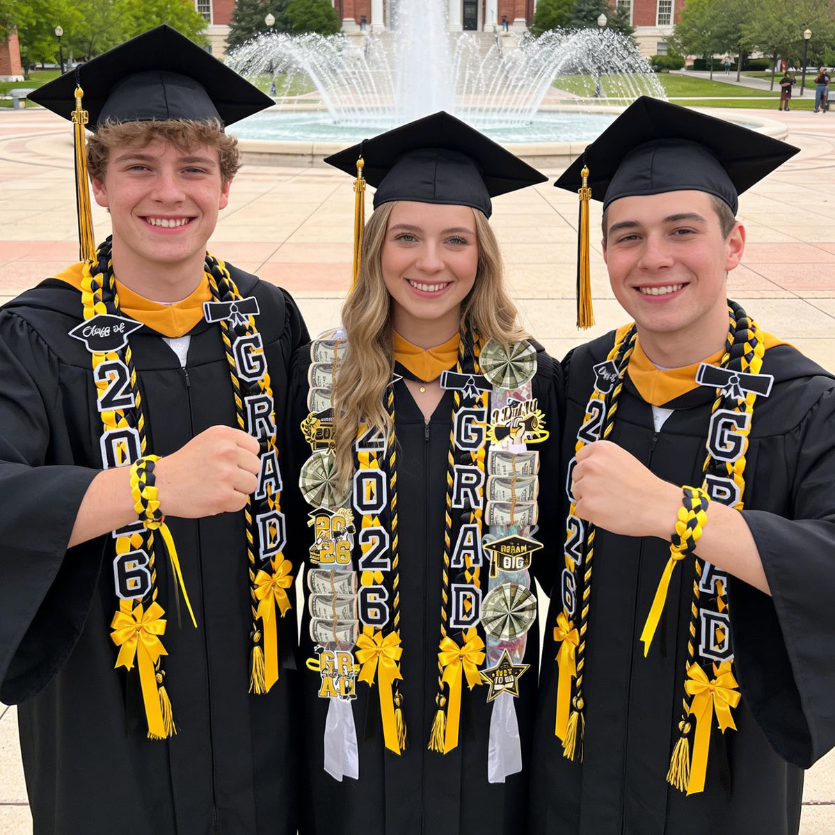 Hamdwerk Candy Leis for Graduation 2026, 36Pcs Graduation Leis Class of 2026, Graduate Ribbon Lei Making Kits with Honor Cord Patches Cards, Black Gold Double Lei Necklace Decorations Graduation Gift