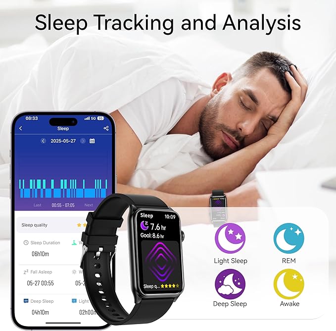 KPEP Health Fitness Watch with LED Flashlight, 24/7 Stress/Blood Pressure/SpO2/Heart Rate/Sleep Monitor, 100+ Sport Modes Calorie Counter Pedometer IP68 Waterproof Fitness Tracker for Men Women, Black