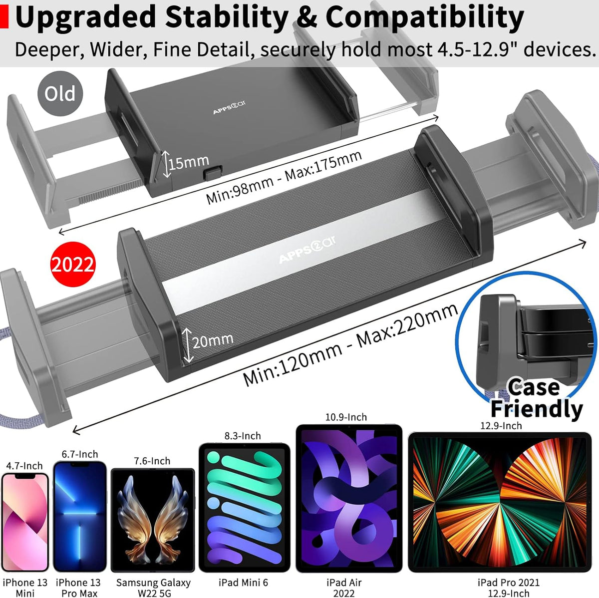 APPS2Car 2-in-1 4.7-13" 12.9" 13" 360 for Sturdy iPad Holder for Car CD Slot Tablet Mount, Universal Holder for iPad