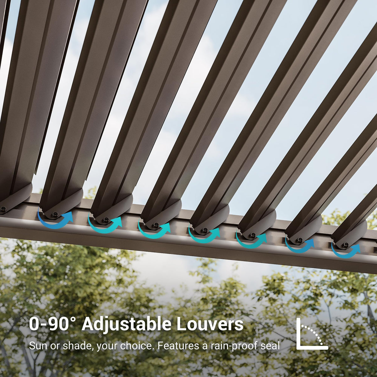 SANLUCE Patio LED Louvered Pergola, 12x20 Ft Outdoor Metal Pergolas with Adjustable Roof and LED Strip Lights, Easy Assembly Outdoor Pergola for Patio, Garden, Deck, Backyard(Brown)