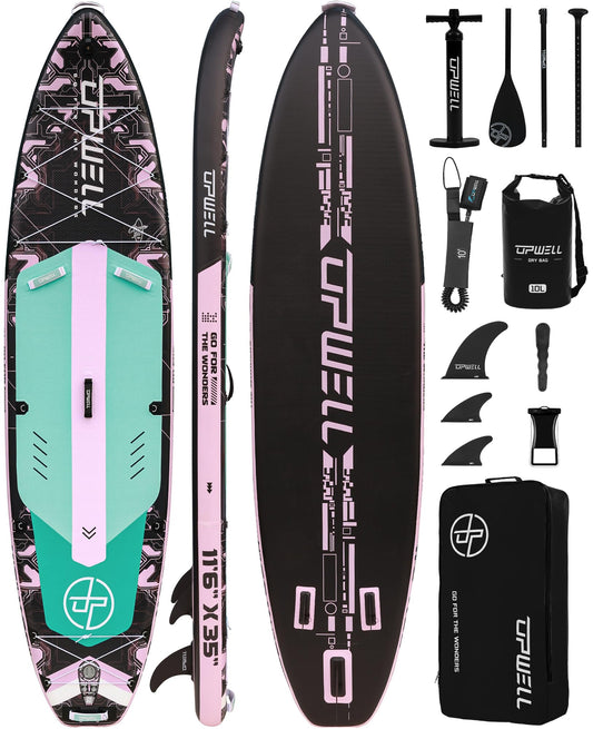 UPWELL 11'6"×35" Extra Wide Inflatable Paddle Board, Stand Up Paddle Board, Sup Paddle Boards for Adults, Mech Pink