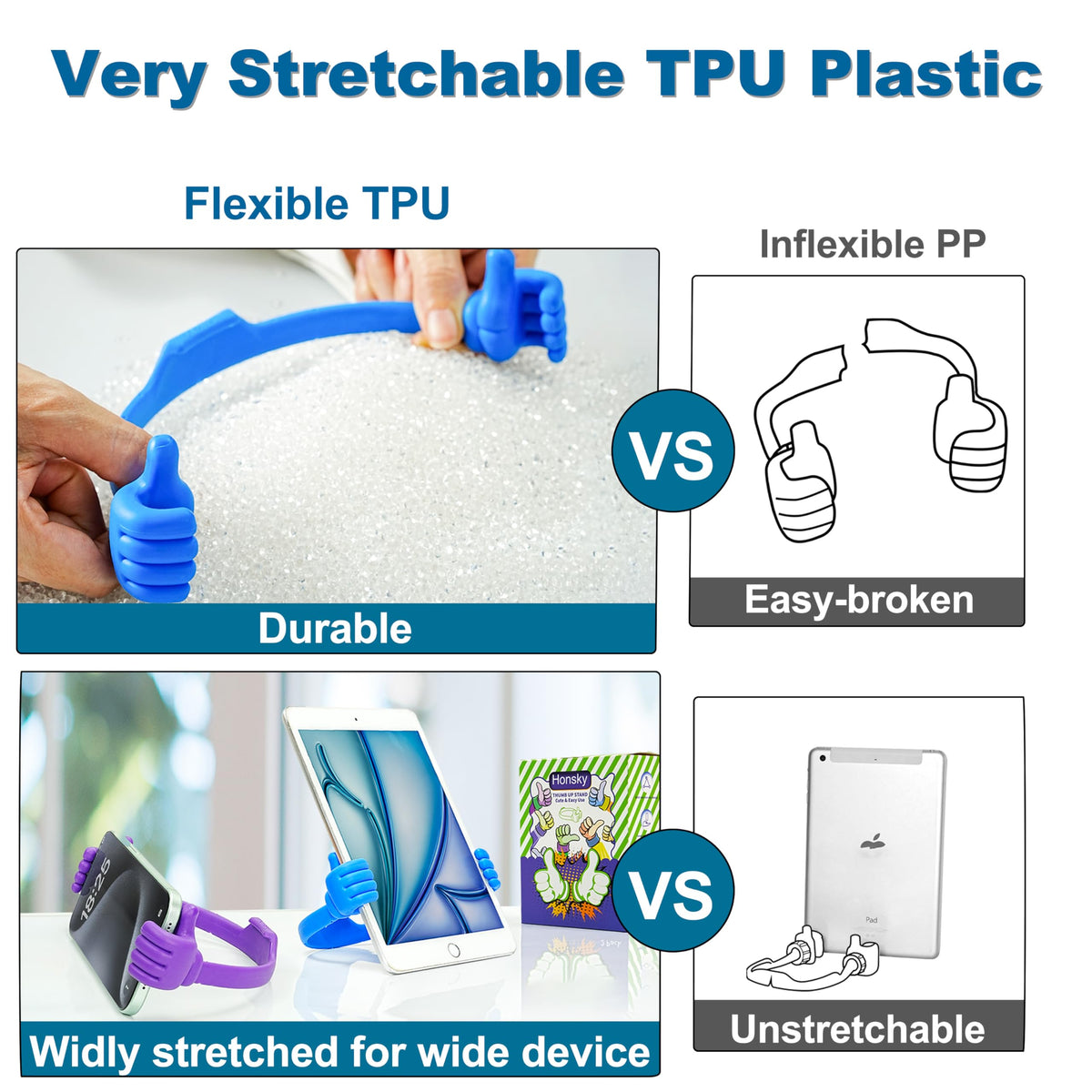 Honsky Thumbs-up Cell Phone Stand Holder,Tablet Stand Cradle for Desk Desktop Smartphone Cellphone Mobile Phone,Tablets - Universal, Adjustable Flexible,Blue