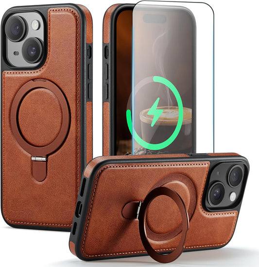 CHEEWADA 13 6.1", for iPhone Case with Stand Compatible with Magsafe Slim PU Leather & Durable TPU Drop Proof Magnetic
