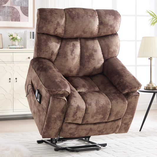 CANMOV Power Lift Recliner Chair for Elderly with Vibration Massage and Lumbar Heating, Overstuffed Electric Lift Chair with Side Pocket and 2 Cup Holders for Living Room, Brown
