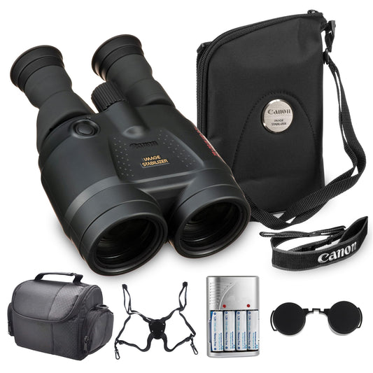 Canon 18x50 is Image Stabilized Binoculars Bundle | 18x Magnification with Optical Image Stabilization & Large 50mm Objectives | Great for Wildlife & Outdoor Viewing (4624A002) + Harness + More