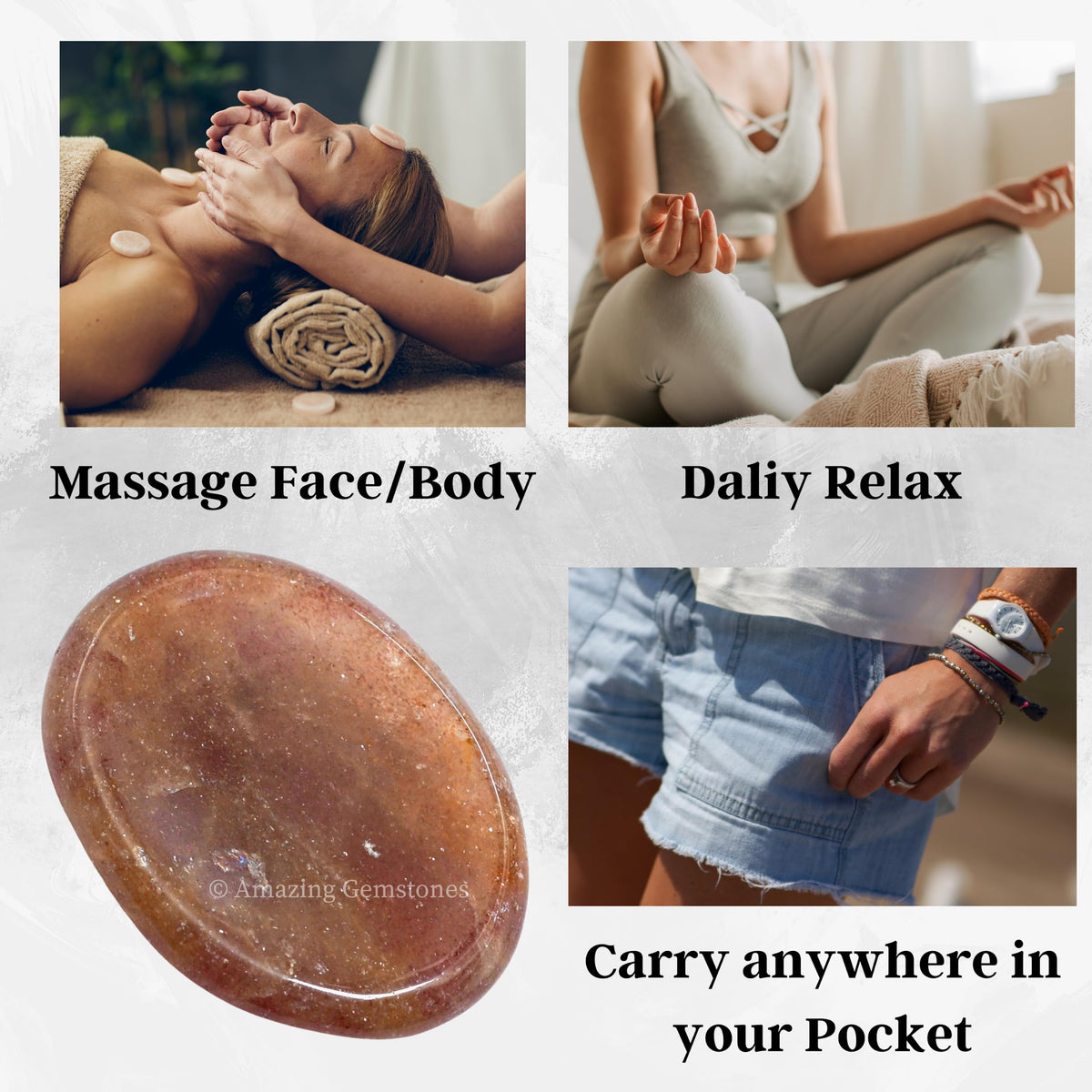 Amazing Gemstone Strawberry Quartz Worry Stone, Healing Crystals - Piedra Crystal Fidget for Gift, Meditation, Calming, Relaxation, Stress Relief