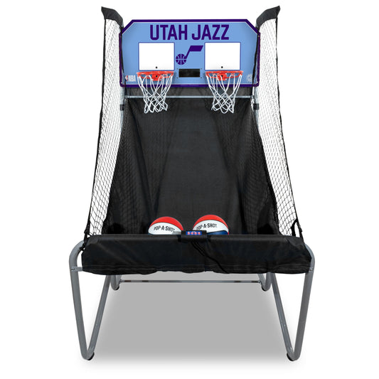 Pop-A-Shot - Home Dual Shot with Utah Jazz NBA Graphics l Sensor Scoring l 16 Game Modes l 7 Balls l Foldable Storage l for All NBA Fans