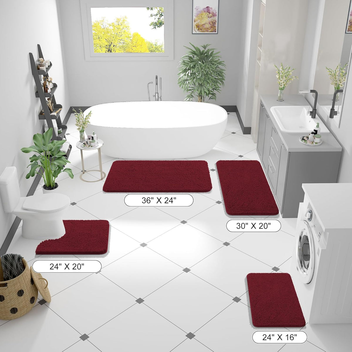 OLANLY Bathroom Runner Rugs - Soft Absorbent Chenille Bath Mats | Quick Dry, Machine Washable, 59x20, Burgundy
