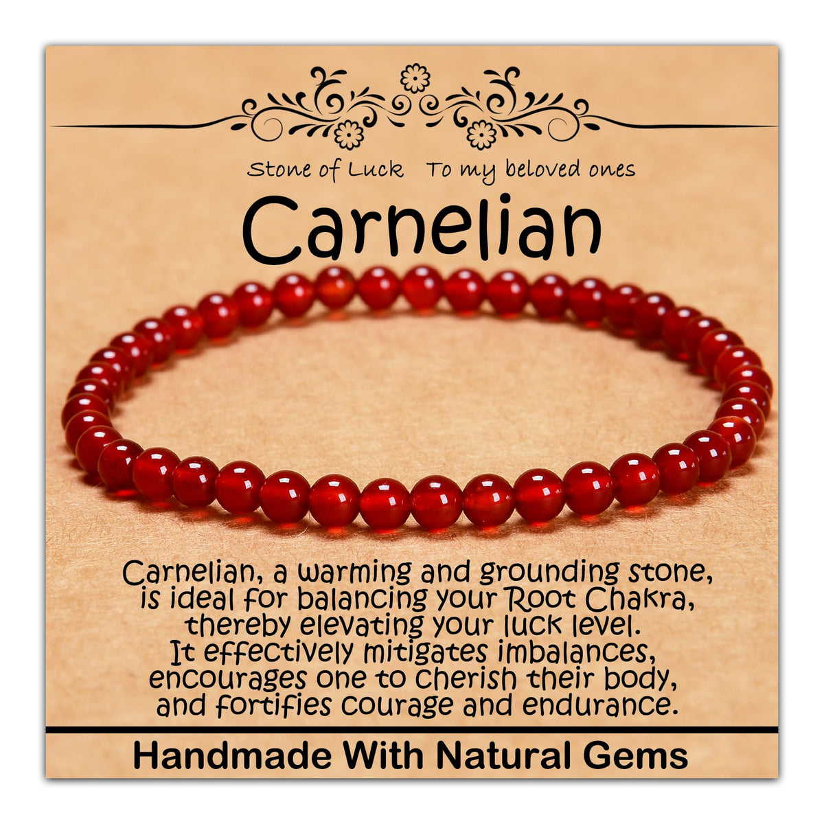 CHCCOYE 4mm Natural Healing Gemstone Bracelet Handmade Yoga Stretch Elastic Bracelet Stress Relief Crystal Jewelry for Men and Women (4mm, Carnelian)