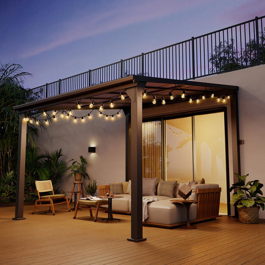 Patiopia 10 * 10FT Pergola,4 * 4 Inch Thickened Pillars & Enlarged Base,Outdoor Hardtop Lean to Gazebo,Wall Mounted Pergola,Pergolas Gazebos Clearance,Aluminum Frame Pergola,UV Resistant Patio Roof