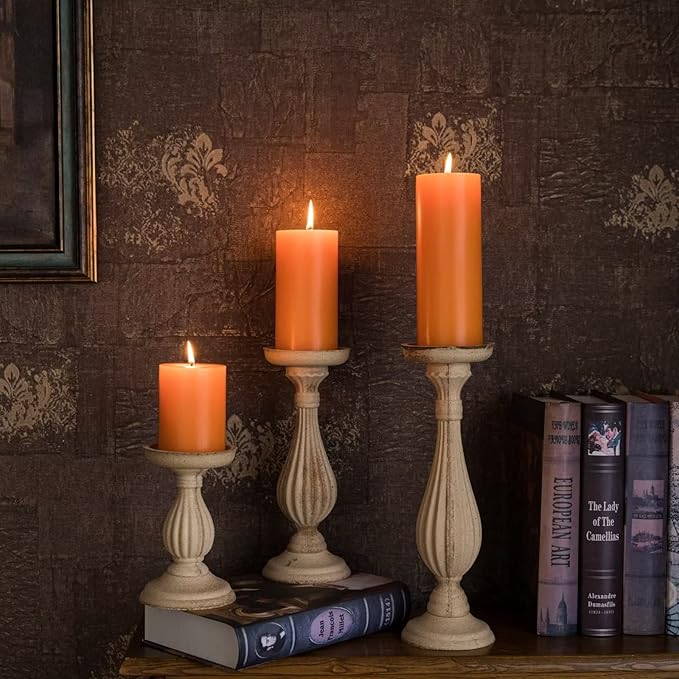 MOZEAL 3" x 8" Hand-Poured Unscented Large Candle,Smokeless Rustic Pillar Candle Set of 2,Slow Burn,No Drip,Approx 150 Hours Burning,Wedding,Dinner,Christmas and Home Decorative,Tall Orange Candle
