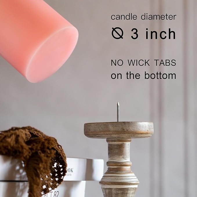 MOZEAL 3" x 8" Hand-Poured Unscented Large Candle,Smokeless Rustic Pillar Candle Set of 2,Slow Burn,No Drip,Approx 150 Hours Burning,Wedding,Dinner,Christmas and Home Decorative,Tall Pink Candle