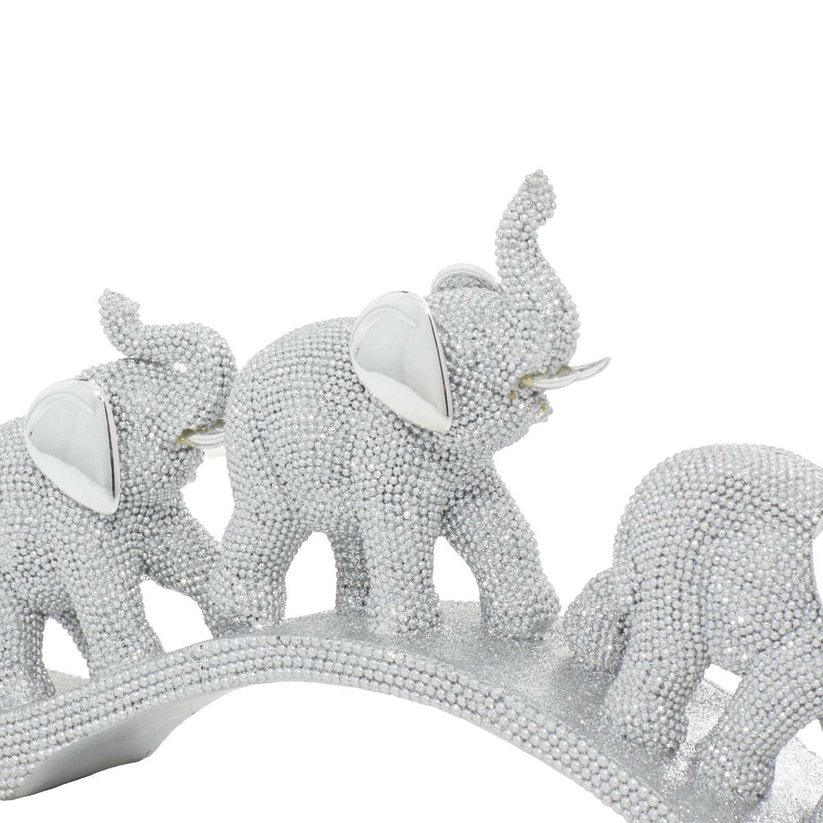 Deco 79 Polystone Elephant Decorative Sculpture Home Decor Statue, Accent Figurine 2" x 14" x 7", Silver