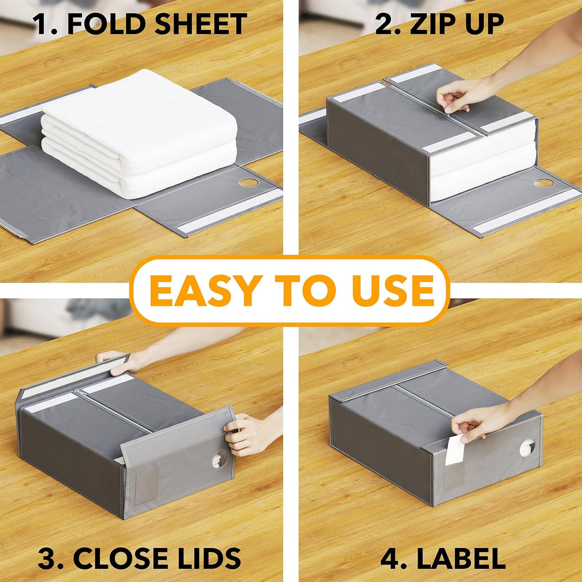 SpaceAid Bed Sheet Organizers - Foldable Linen Closet Storage | XL Queen & King Size, Gray
