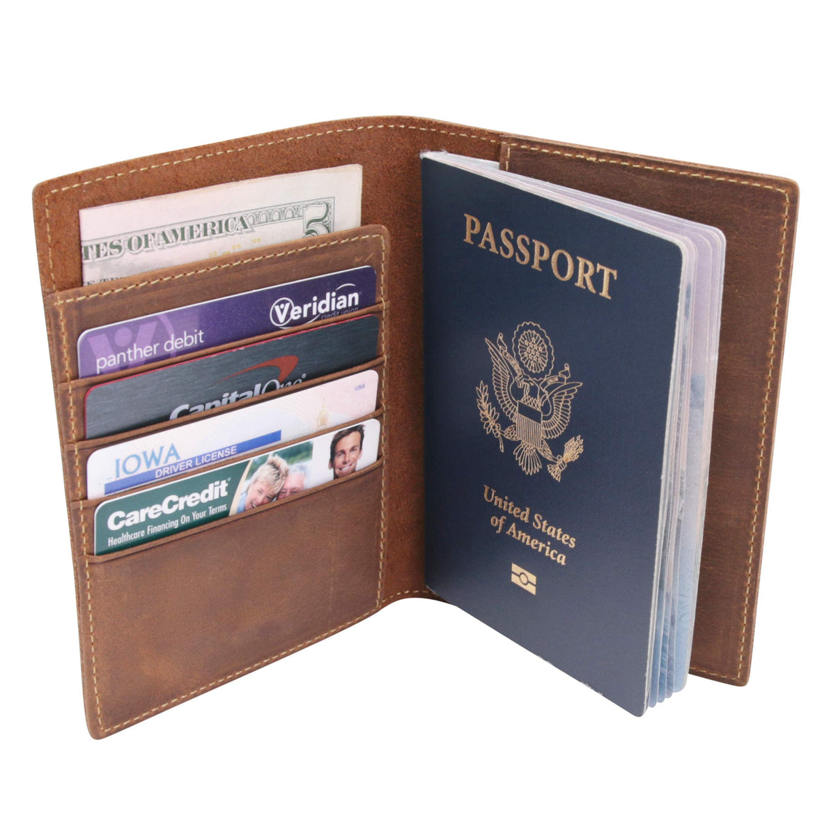 WANDERINGS Leather Travel Wallet with Passport Holder - 5.5" x 4" - Genuine Leather Case with RFID Blocking for Men and Women - Folding Wallet for Passports