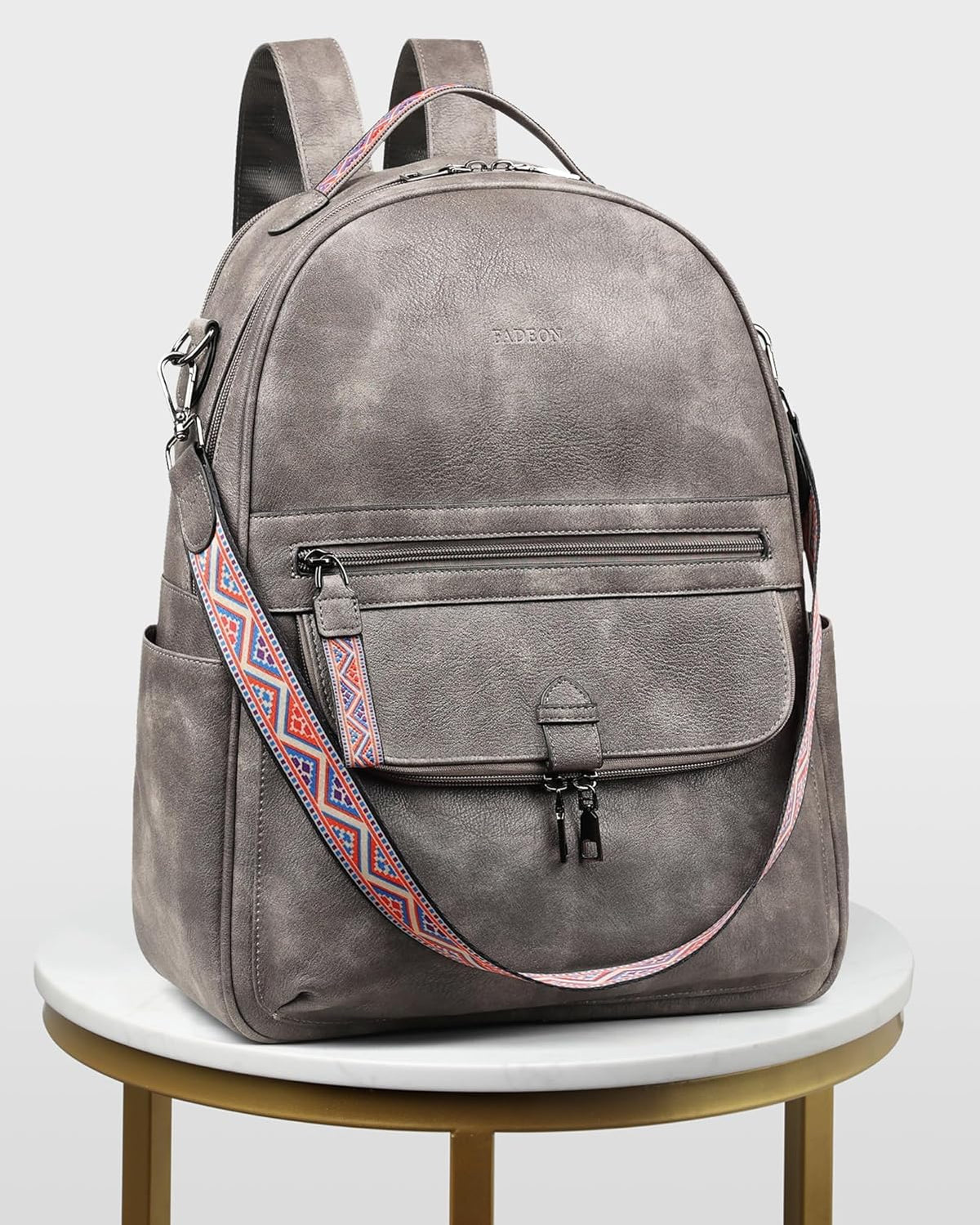 Backpack Backpack FADEON Leather Laptop Purse for Women, Designer Travel PU with Laptop Compartment for Work Grey