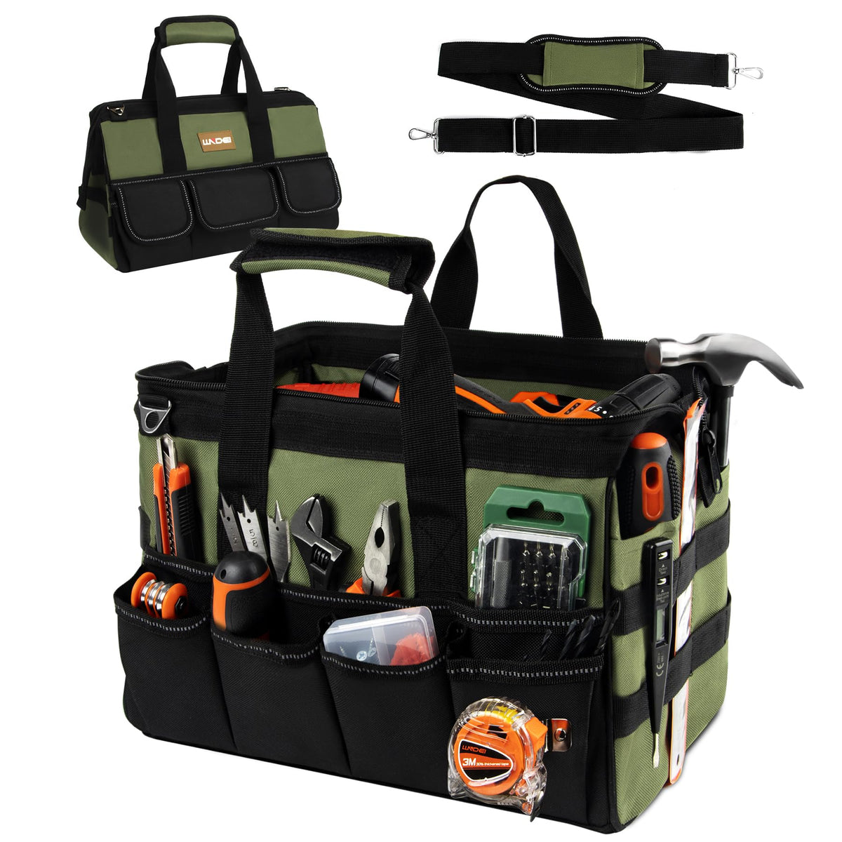 LLNDEI Heavy Duty Tool Bag, 15.7 Inch Portable Tool Organizer With 16-Pocket, Adjustable Strap & MOLLE System,Ideal Gift For Men & Fathers