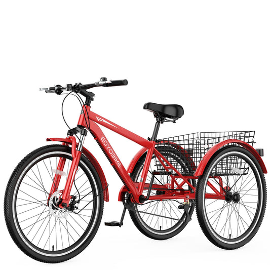 EOYOBIKE 7-Speed Adult Tricycle, 24/26/27.5 Inch 3-Wheel Bike with 420 lbs Capacity, All-Terrain Mountain Trike, Dual Disc Brakes & Large Rear Basket for Seniors, Men, Women, Fitness, Shopping