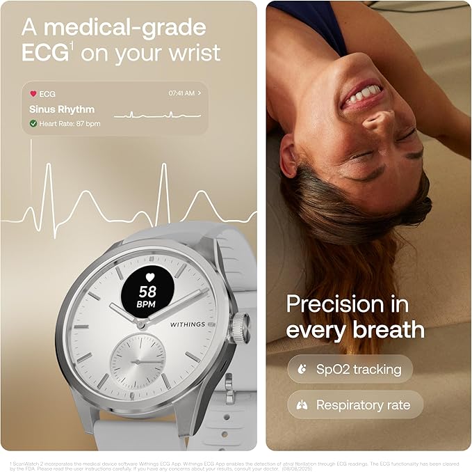 Withings ScanWatch 2 - Hybrid Smart Watch, Heart Rate Monitoring, Fitness Tracker, Cycle Tracker, Sleep Monitoring, GPS Tracker, 30-Day Battery Life, Android & Apple Compatible, HSA/FSA
