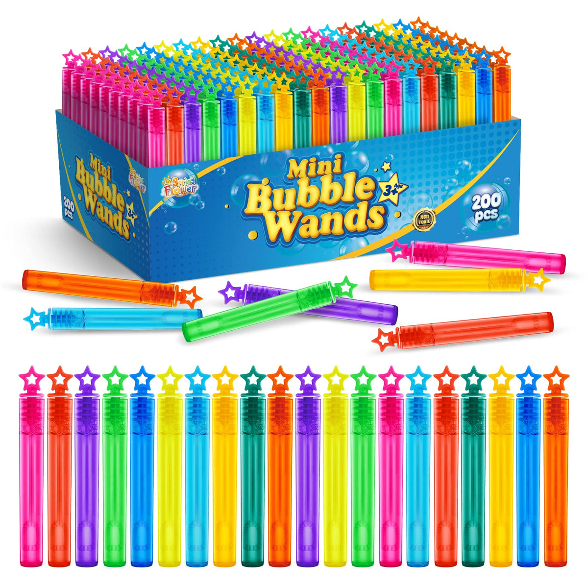 SpringFlower 200 Pieces Mini Bubble Wands, Party Favors Assortment Toys for Kids,Themed Birthday, Halloween, Goodie Bags, Carnival Prizes, Wedding, Bubble Maker Outdoor Gifts for Girls & Boys