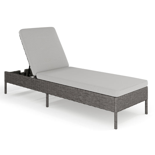 Martha Stewart Bedford Indoor-Outdoor Patio Chaise Lounge Chair with Adjustable Back and Rattan Wicker Finish in Gray with Gray All-Weather Cushions