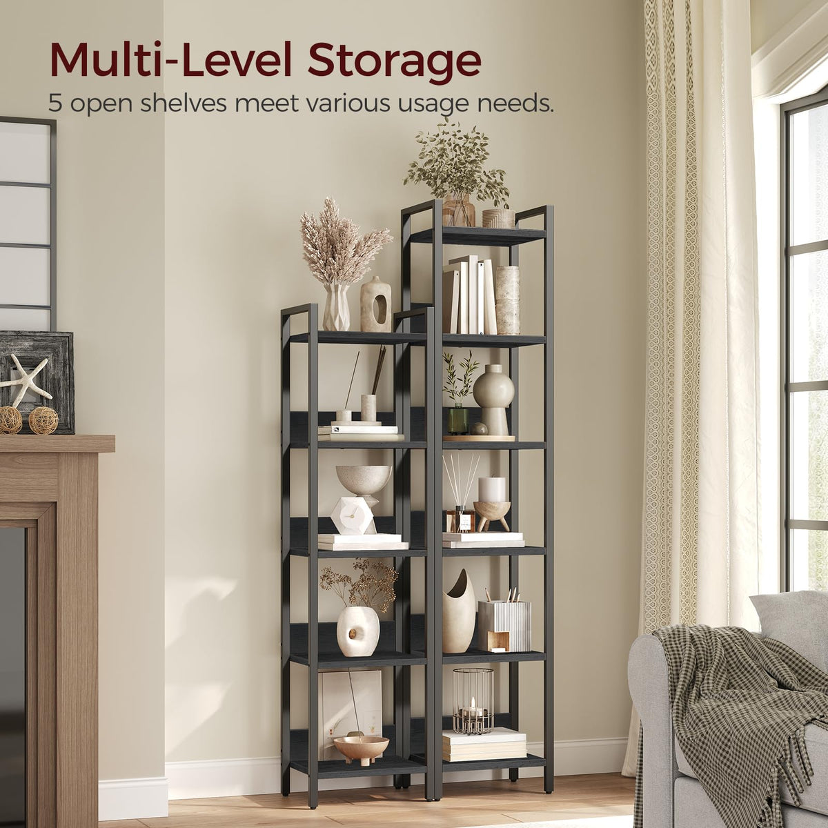 MAHANCRIS 5-Tier Bookshelf Bookcase and Clamp On Desk Organizer Bundle, Shelves Organizer for Small Spaces, 2-Tier Desktop Bookshelf, for Office, Study and Game Room, BKHB5501-DSBK3501