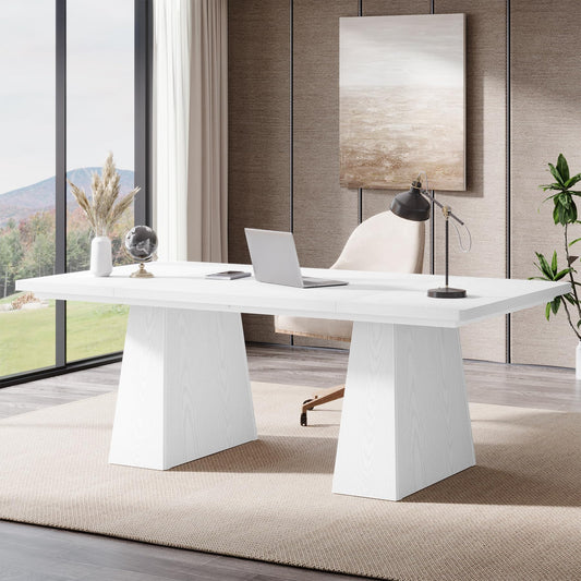 Tribesigns 63-Inch Executive Desk, Large Office Computer Desk with Double Pedestal, Modern Simple Workstations Writing Table Conference Table Business Furniture for Home Office, White