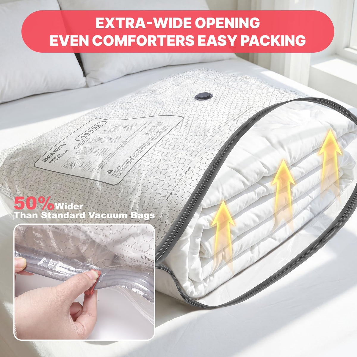 IDEATECH 15Pack Vacuum Storage Bags with Electric Pump, Jumbo Vacuum Seal Bags for Clothing, Bedding & Blanket, Heavy Duty Compression Space Saver with Airtight Seal, Complete Home Storage-5M+5L+5XL