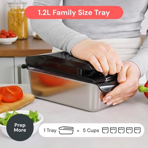Fullstar Pro Chopper - 9-in-1 Vegetable Chopper & Spiralizer with Container | Kitchen Essential in Stainless Steel Black
