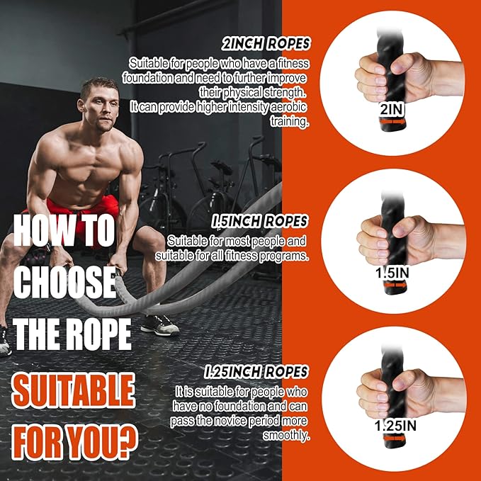 Perantlb Poly Battle Rope with Cloth Sleeve -1.25/1.5/2 Inch Diameter 30' 40' 50' Lengths -Gym Muscle Toning Metabolic Workout Fitness, Battle Ropes for Home Gym