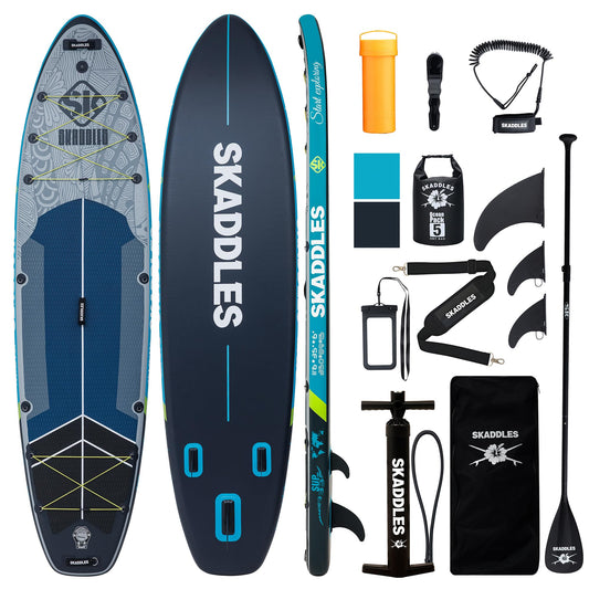 SKADDLES 11’6 × 35" Inflatable SUP–Super Wide, Stable Stand Up Paddle Board for Adults, Youth, Family & Pets, High Weight Capacity, Non-Slip EVA Deck, Premium Accessories (FLASHLINE · Ghost Shad)