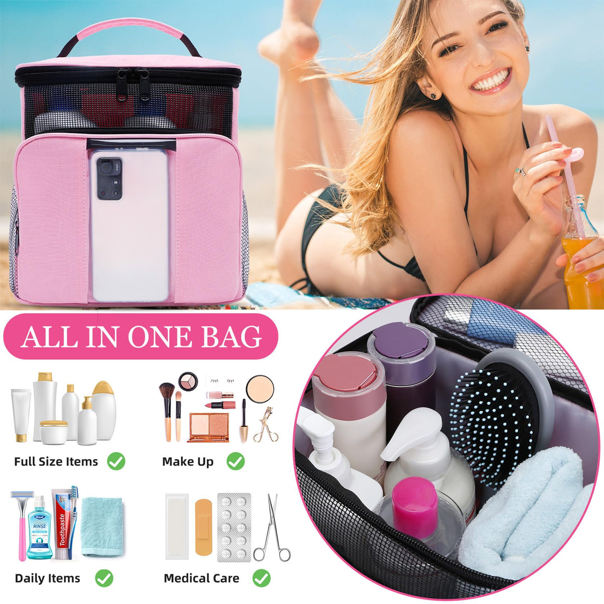 Dorm Room Essentials for College Students Girls,Shower Caddy Portable,College Travel Cruise Ship Essentials Hanging Toiletry Bags for Traveling Women,Shower Bag for Camping,Womens Gifts for Christmas