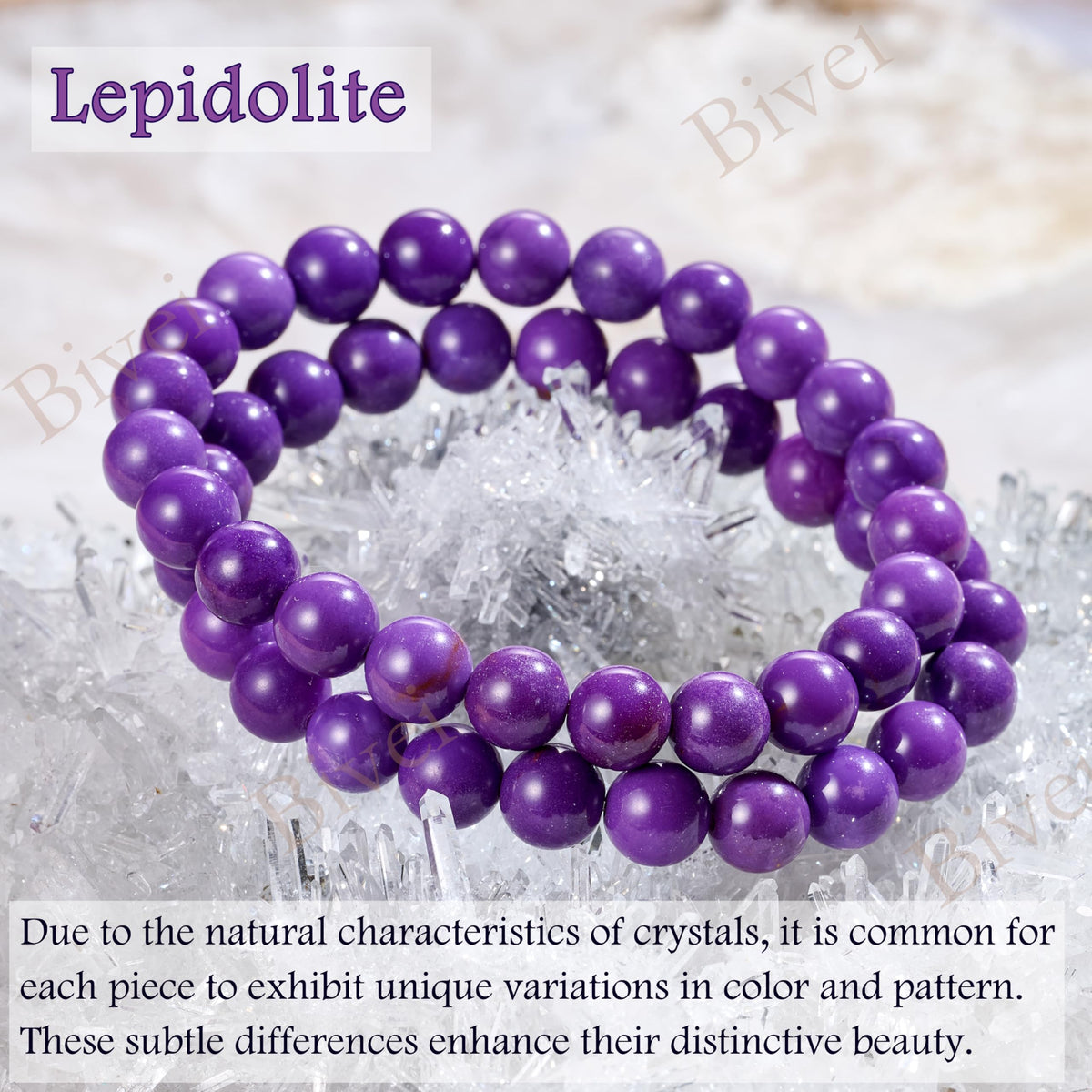 Lepidolite - Calm and Balance - 8mm Beaded Bracelets for Women Handmade Semi Precious Natural Stone Stretch Elastic Jewelry Yoga Protection Gifts