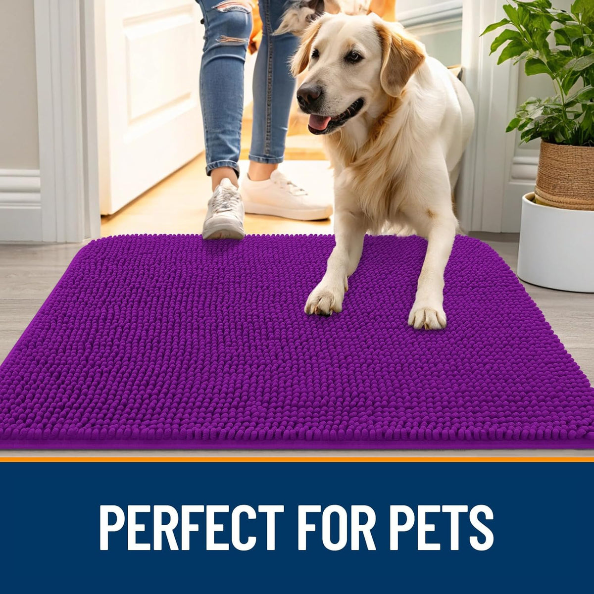 OLANLY Dog Door Mat - Absorbent Non-Slip Washable Chenille Mat for Muddy Paws | 32x20, Purple