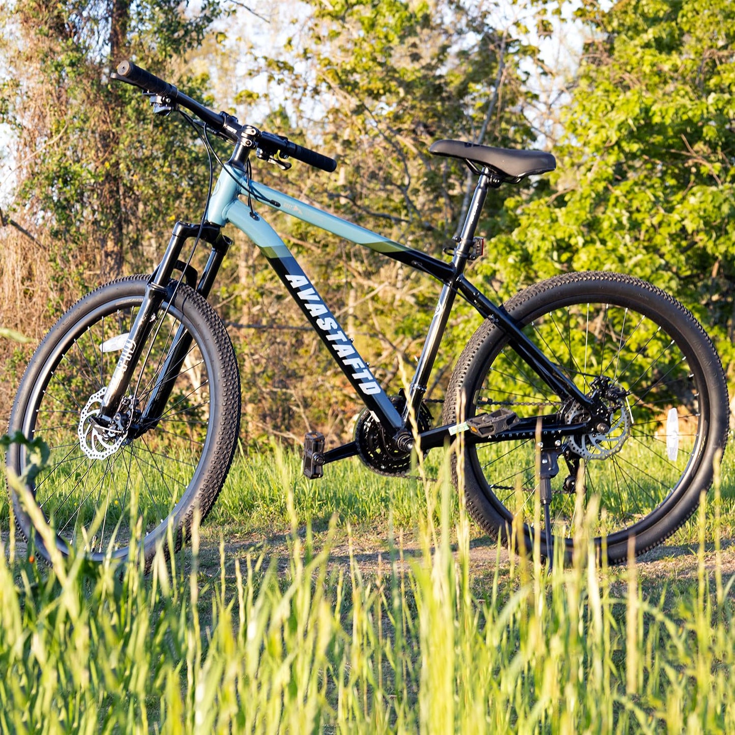 AVASTA 27.5-inch Mountain Bike for Man Male and Woman Female Adult with Lightweight Aluminum Alloy Frame and Dual Disc Brakes,Front Suspension,21-Speed Gear Shifters,Hidden Brake Cables,Blue