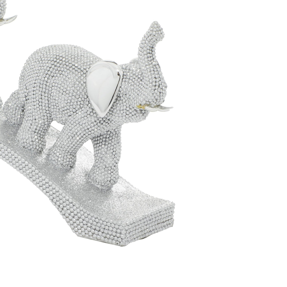 Deco 79 Polystone Elephant Decorative Sculpture Home Decor Statue, Accent Figurine 2" x 14" x 7", Silver