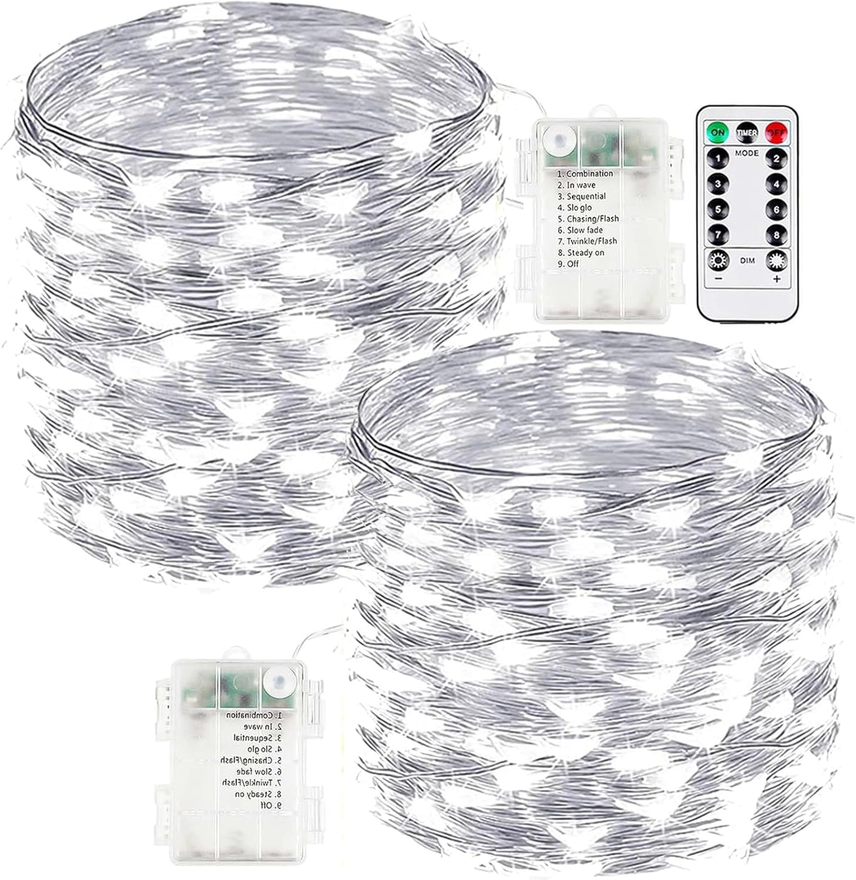 Skiennix 66FT Battery Operated Fairy Lights - 200 LED Waterproof String Lights with Remote & Timer for Indoor/Outdoor Decor | Cool White