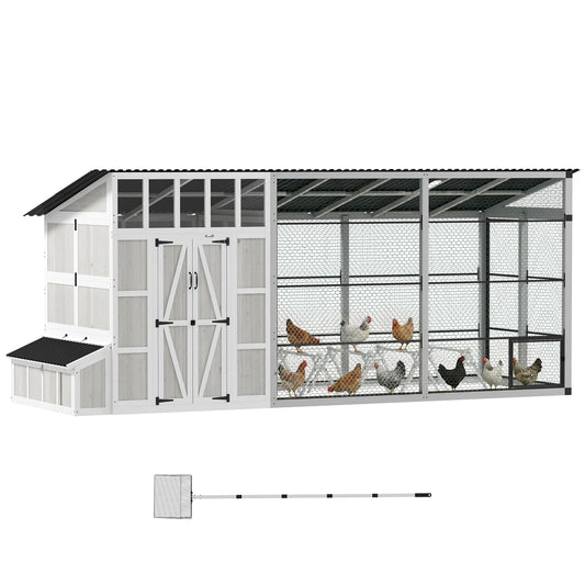 PawHut 212" L Large Chicken Coop for 10-15 Hens, Walk-in Outdoor Chicken House with Shovel, Run, Nesting Box, Weatherproof Roof, Perches, Wooden Hen House Poultry Cage for Ducks, Rabbits