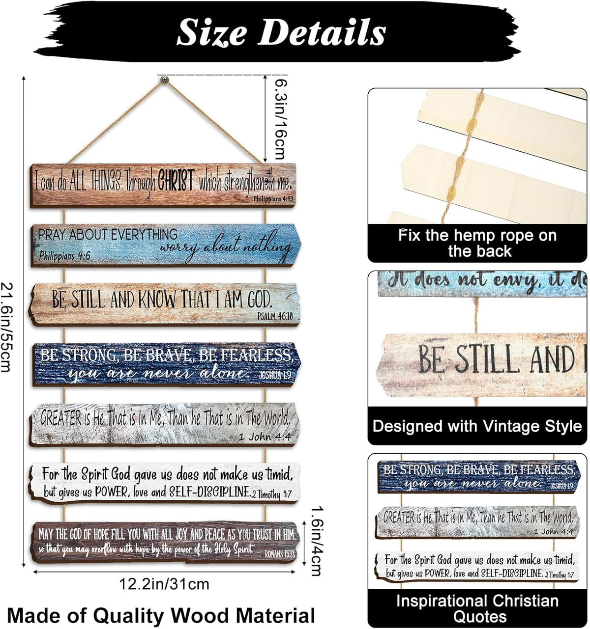 Yookeer Christian Wall Art - Inspirational Wooden Bible Verses for Office & Prayer Room Decor