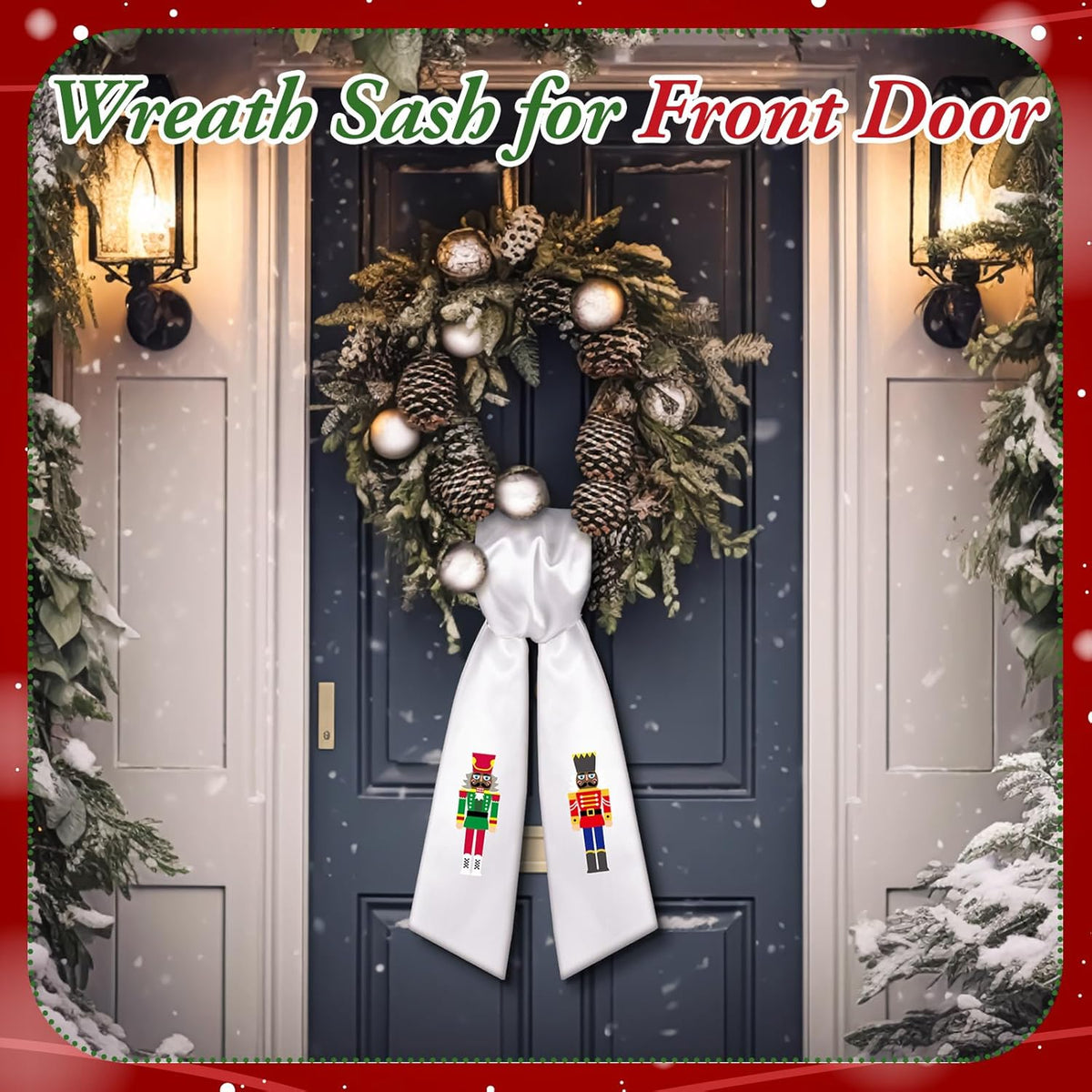 Skiennix Wreath Sash - Satin Blank Sashes for Embroidery | Indoor/Outdoor Home Decor (White, Nutcracker)