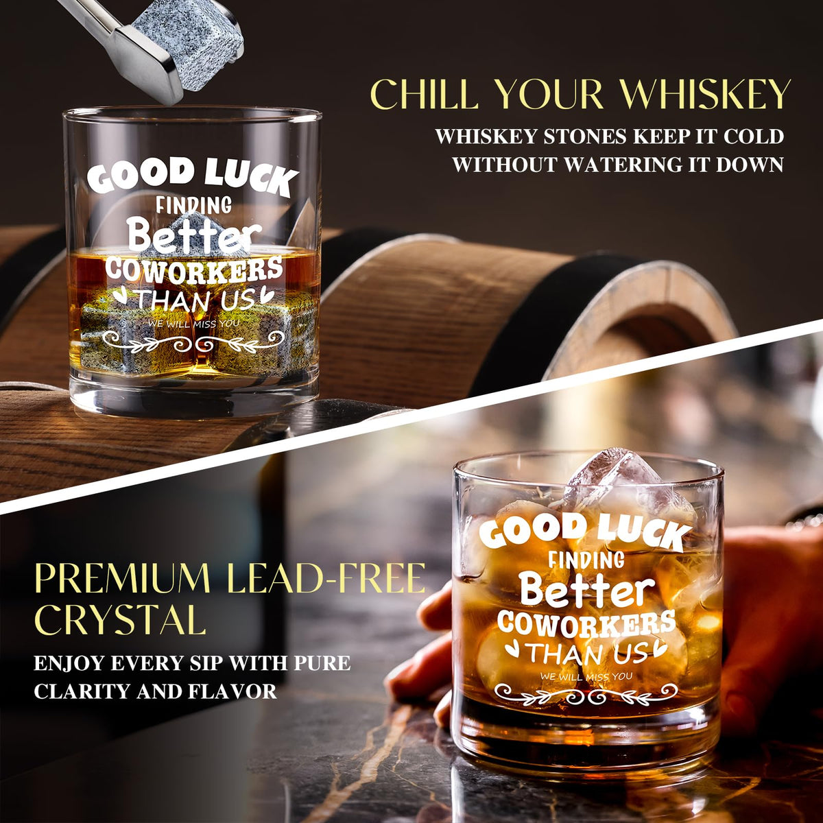 15 Pcs Coworker Leaving Gifts, Farewell Gifts, Going Away Gift with 11 Oz Whiskey Glass 4 Whiskey Stones Coaster Plaque Notebook Candle Bracelet, New Job, Good Luck Gift for Coworker Boss Friends Men