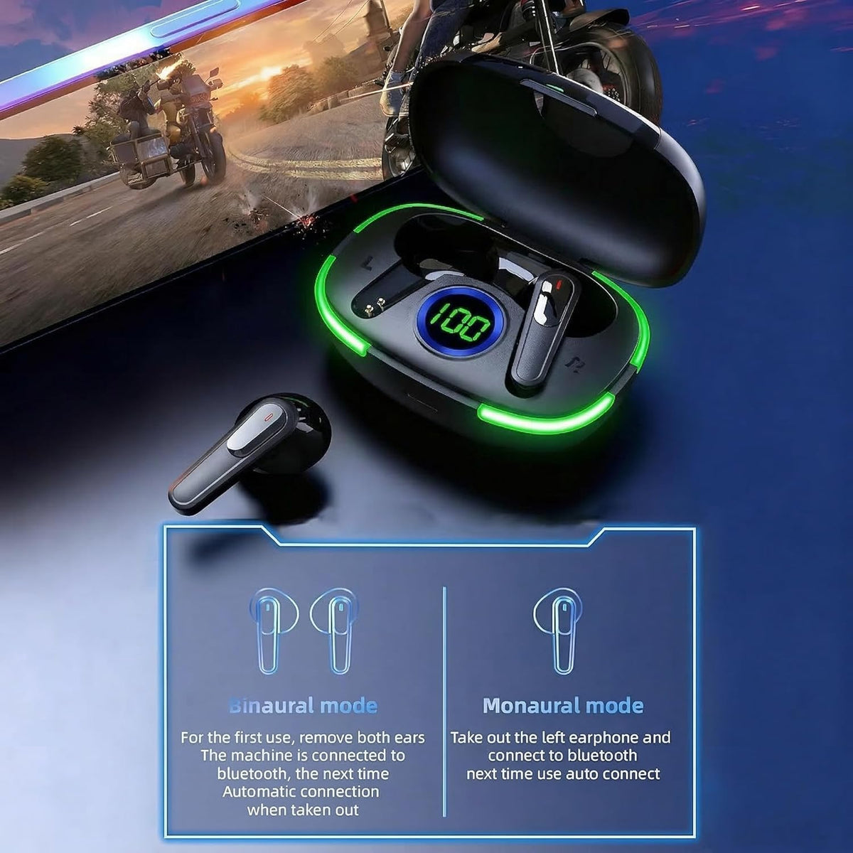 BSWLMDD 5.3, 20-Hour Wireless Bluetooth Earbuds, Bluetooth Battery Life, Hi-Fi Stereo Sound, LED Digital Display